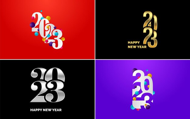 Big set 2023 Happy New Year black logo text design 20 23 number design template Collection of symbols of 2023 Happy New Year New Year Vector illustration