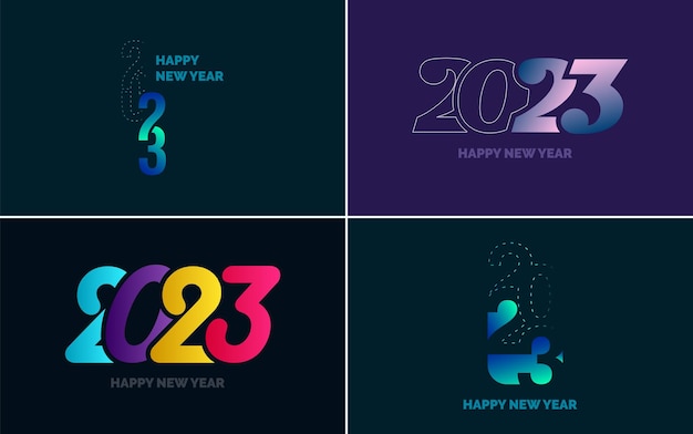 Big set 2023 happy new year black logo text design 20 23 number design template collection of symbols of 2023 happy new year new year vector illustration