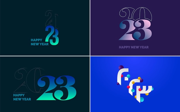 Big set 2023 happy new year black logo text design 20 23 number design template collection of symbols of 2023 happy new year new year vector illustration