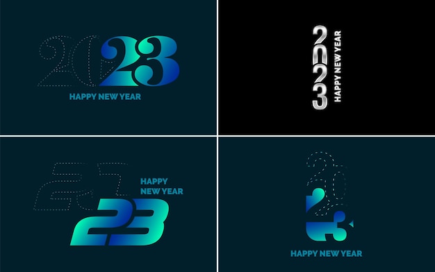 Big set 2023 happy new year black logo text design 20 23 number design template collection of symbols of 2023 happy new year new year vector illustration