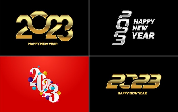 Big set 2023 happy new year black logo text design 20 23 number design template collection of symbols of 2023 happy new year new year vector illustration