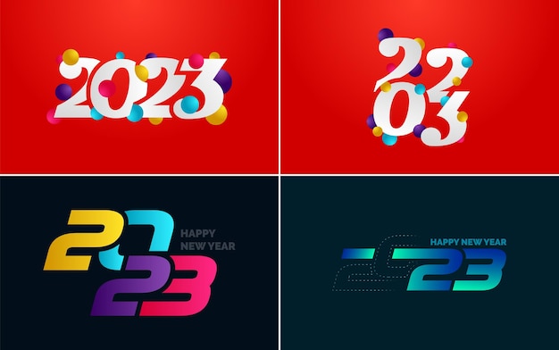 Big set 2023 happy new year black logo text design 20 23 number design template collection of symbols of 2023 happy new year new year vector illustration