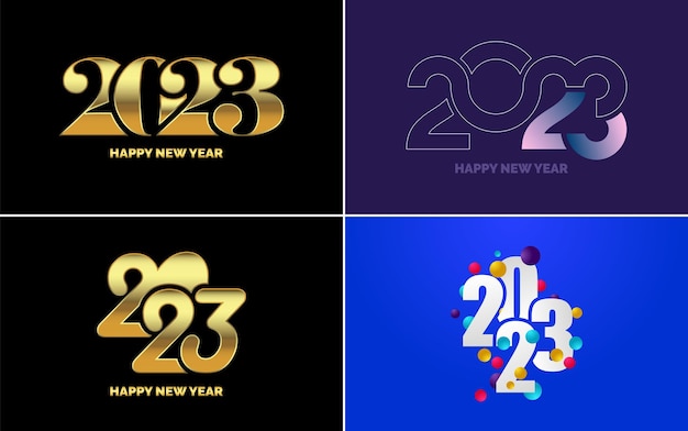 Big set 2023 happy new year logo nero testo design 20 23 numero modello di progettazione raccolta di simboli del 2023 felice anno nuovo anno nuovo illustrazione vettoriale