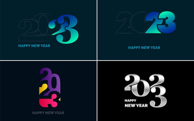 Free vector big set of 2023 happy new year logo text design 2023 number design template collection of 2023 happy new year symbols new year vector illustration