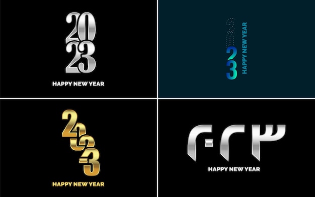 Grande set di 2023 felice anno nuovo logo testo design 2023 numero modello di progettazione raccolta di 2023 felice anno nuovo simboli capodanno illustrazione vettoriale
