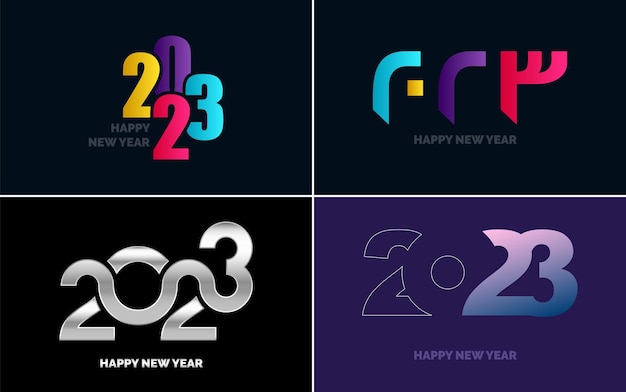 大きなセットの 2023 新年あけましておめでとうございますロゴ テキスト デザイン 2023年番号デザイン テンプレート 2023 新年あけましておめでとうございますシンボルのコレクション新年ベクトル イラスト