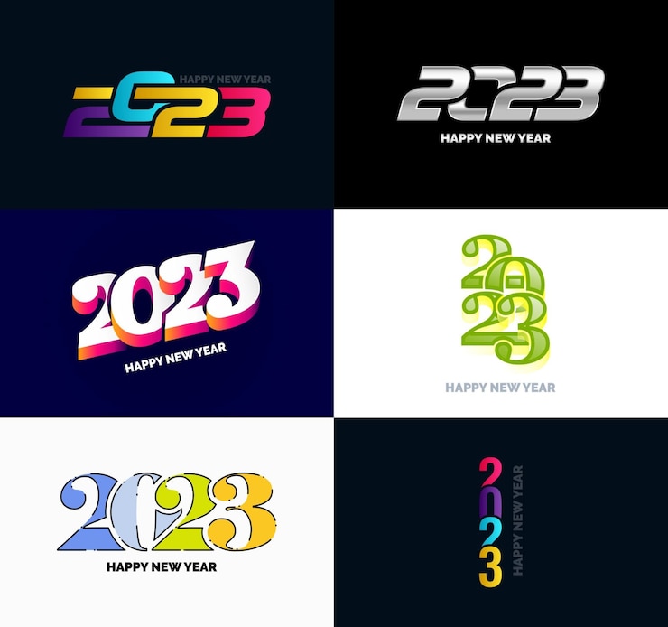 Free Vector big set of 2023 happy new year logo text design 2023 number design template vector new year illustration