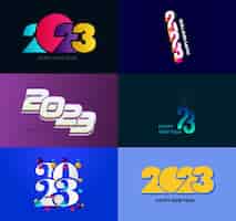 Free vector big set of 2023 happy new year logo text design 2023 number design template vector new year illustration