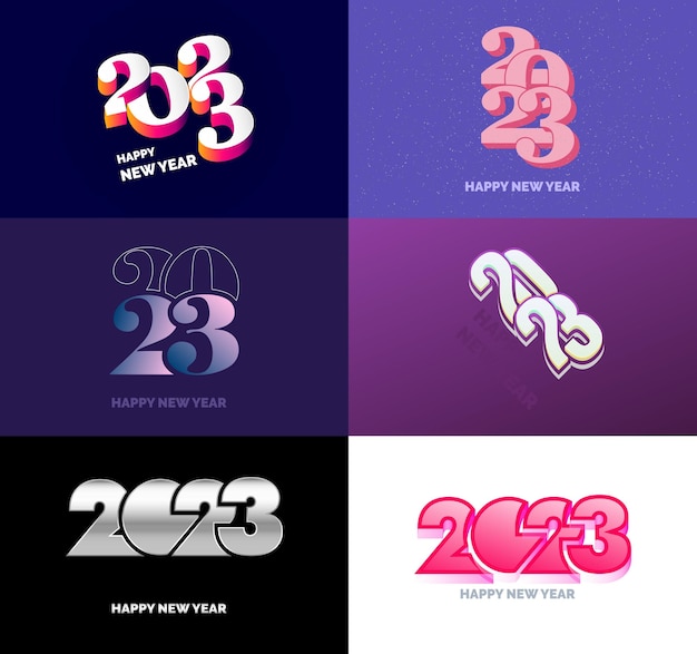 Free vector big set of 2023 happy new year logo text design 2023 number design template vector new year illustration