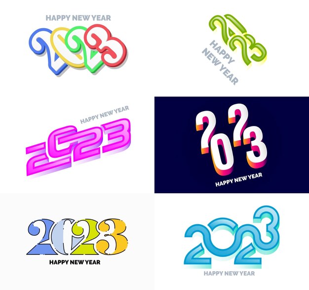 2023 新年あけましておめでとうございますロゴ テキスト デザインの大きなセット 2023年番号デザイン テンプレート ベクトル新年イラスト