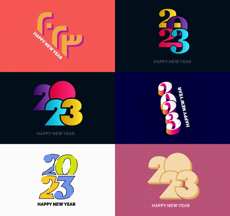 Free Vector big set of 2023 happy new year logo text design 2023 number design template vector new year illustration