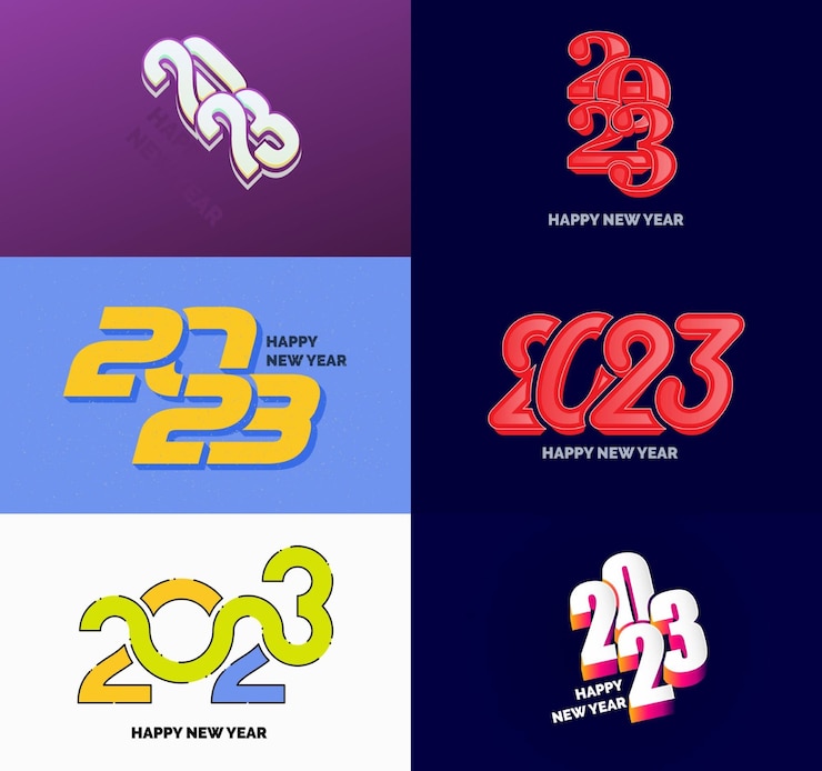 Free Vector big set of 2023 happy new year logo text design 2023 number design template vector new year illustration
