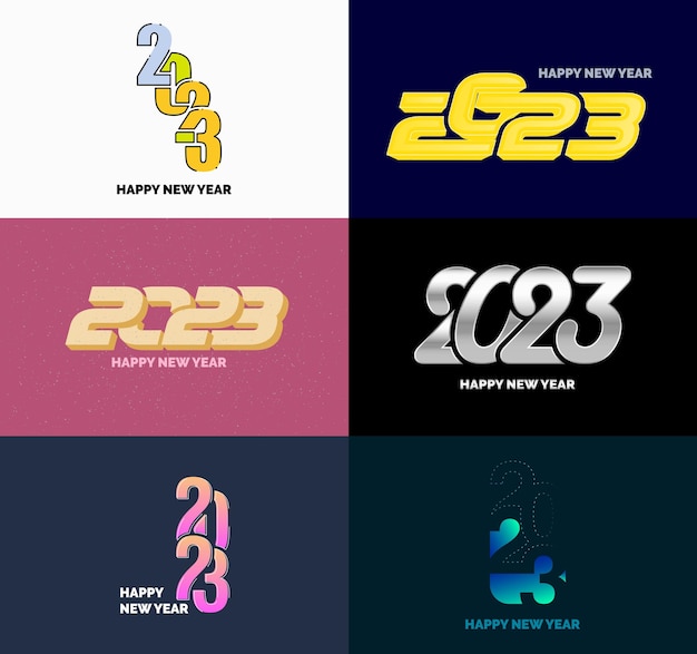 Free vector big set of 2023 happy new year logo text design 2023 number design template vector new year illustration