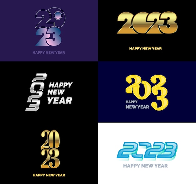 Free vector big set of 2023 happy new year logo text design 2023 number design template vector new year illustration