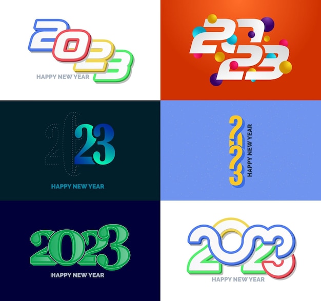 Grande set di 2023 happy new year logo text design 2023 numero modello di progettazione vector new year illustration