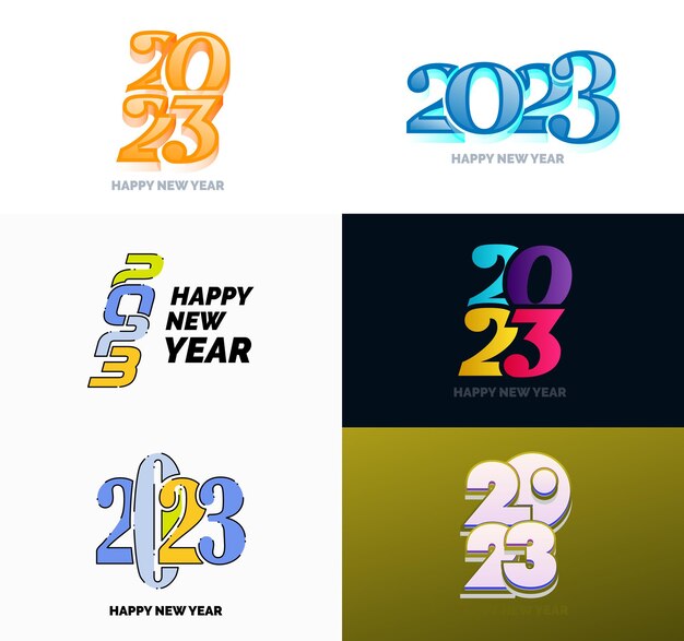 2023 新年あけましておめでとうございますロゴ テキスト デザインの大きなセット 2023年番号デザイン テンプレート ベクトル新年イラスト