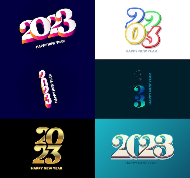 Free vector big set of 2023 happy new year logo text design 2023 number design template