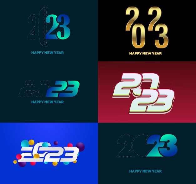 Free vector big set of 2023 happy new year logo text design 2023 number design template