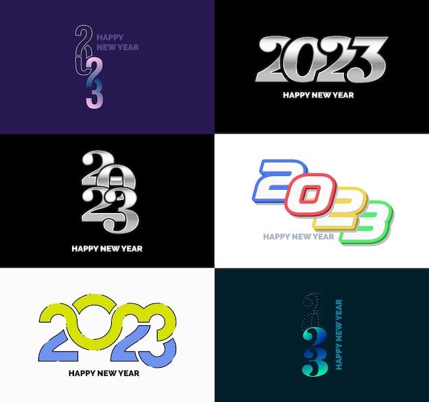 Free vector big set of 2023 happy new year logo text design 2023 number design template