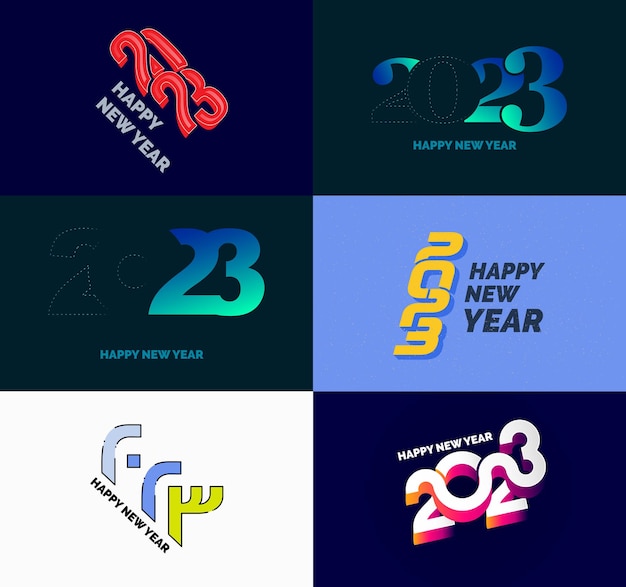 Grande set di 2023 happy new year logo testo design 2023 numero modello di progettazione