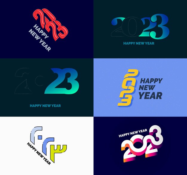 Big Set of 2023 Happy New Year logo text design 2023 number design template