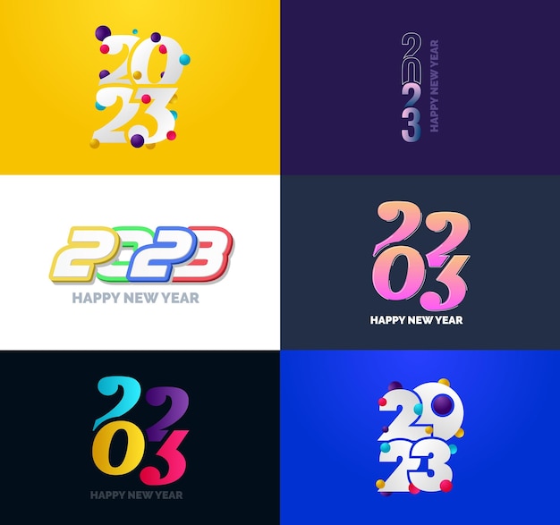 Grande set di 2023 happy new year logo testo design 2023 numero modello di progettazione