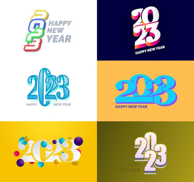Free vector big set of 2023 happy new year logo text design 2023 number design template
