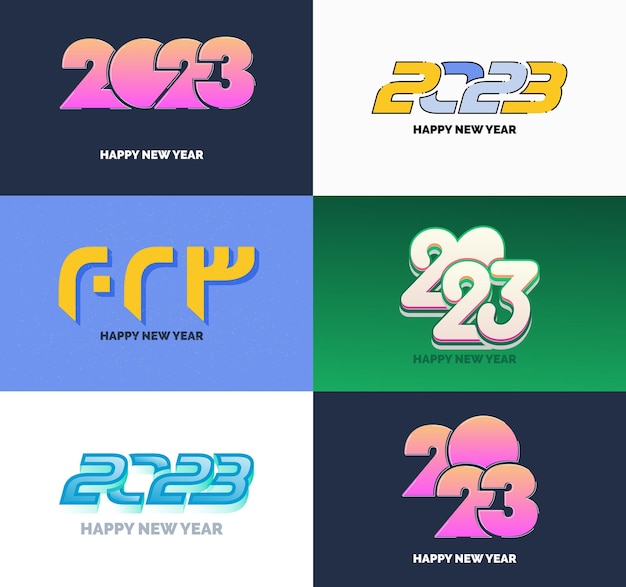 Free vector big set of 2023 happy new year logo text design 2023 number design template