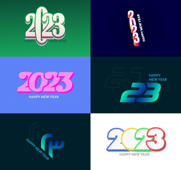 Free Vector big set of 2023 happy new year logo text design 2023 number design template