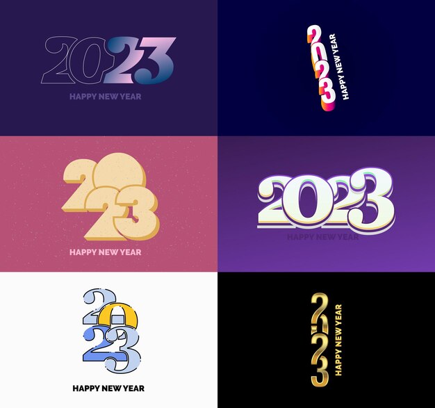 Free vector big set of 2023 happy new year logo text design 2023 number design template