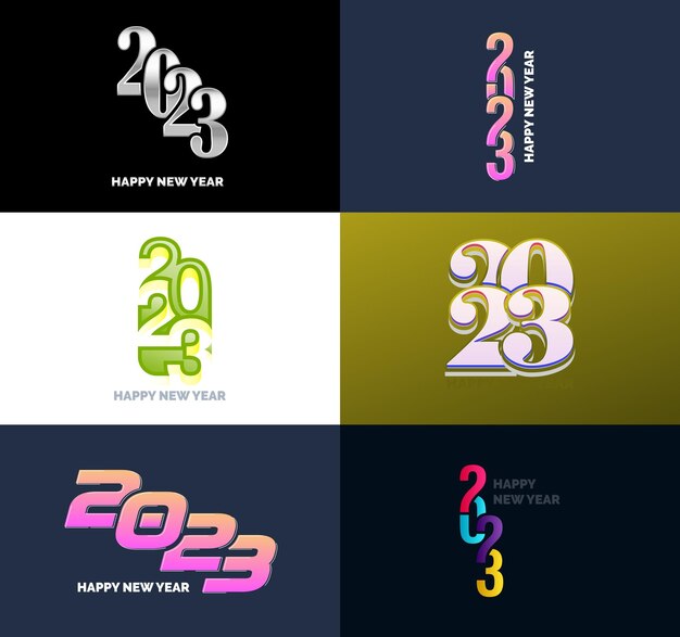 Free vector big set of 2023 happy new year logo text design 2023 number design template