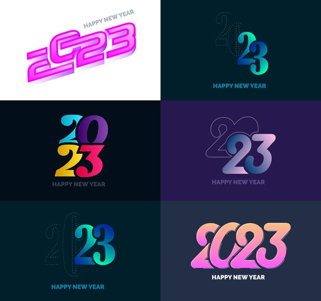 Big set of 2023 happy new year logo text design 2023 number design template