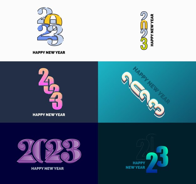 Free vector big set of 2023 happy new year logo text design 2023 number design template