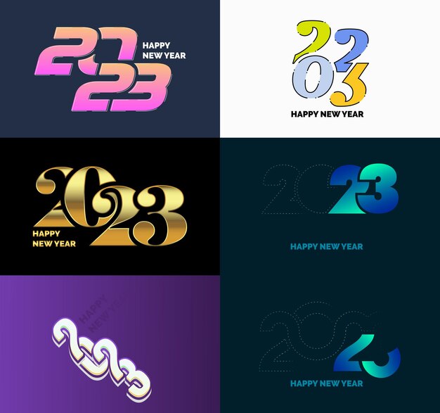 2023 새해 복 많이 받으세요 로고 텍스트 디자인 2023 숫자 디자인 템플릿의 큰 세트