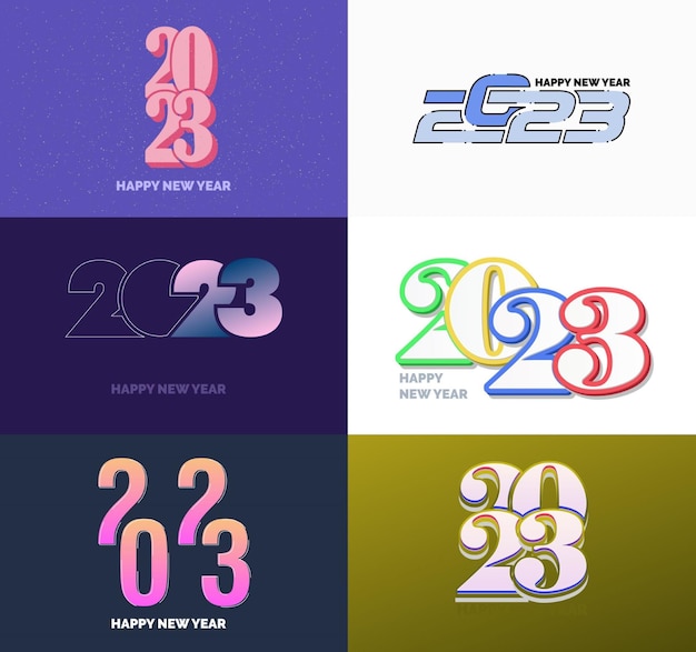 Grande set di 2023 happy new year logo testo design 2023 numero modello di progettazione