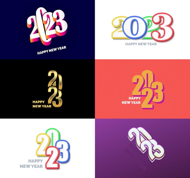 Free vector big set of 2023 happy new year logo text design 2023 number design template