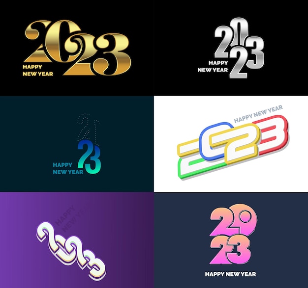 Free vector big set of 2023 happy new year logo text design 2023 number design template