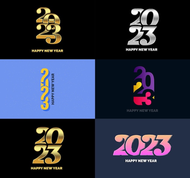 Vettore gratuito grande set di 2023 happy new year logo testo design 2023 numero modello di progettazione