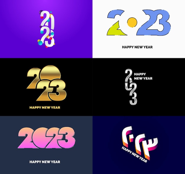 Grande set di 2023 happy new year logo testo design 2023 numero modello di progettazione