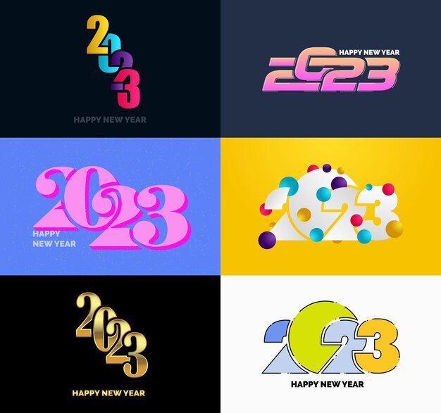 Free vector big set of 2023 happy new year logo text design 2023 number design template