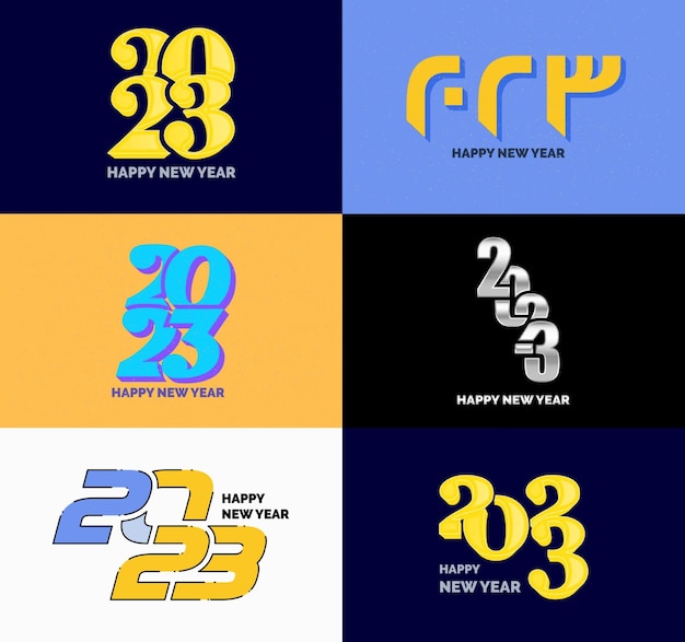 Free vector big set of 2023 happy new year logo text design 2023 number design template