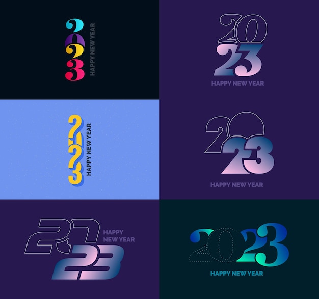 Free vector big set of 2023 happy new year logo text design 2023 number design template