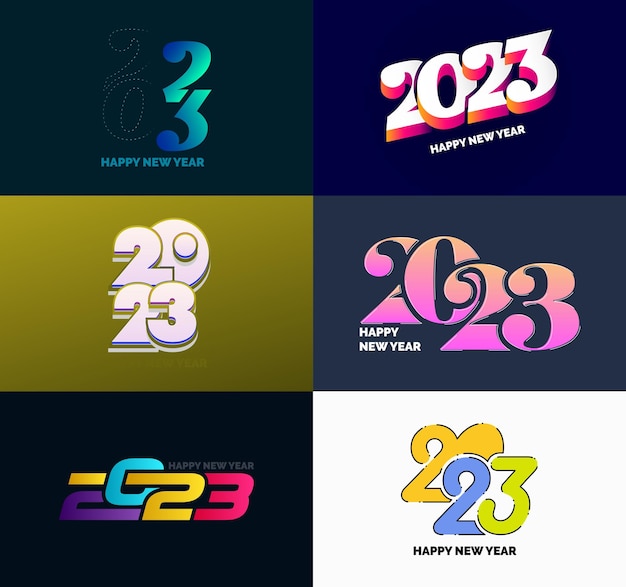 Big set of 2023 happy new year logo text design 2023 number design template