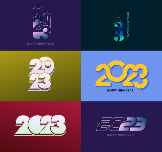 Grande set di 2023 happy new year logo testo design 2023 numero modello di progettazione