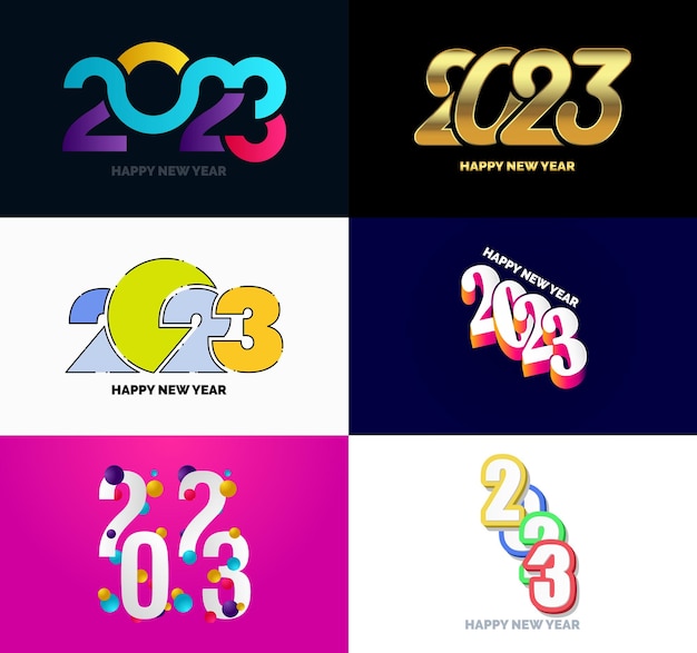 Grande set di 2023 happy new year logo design del testo