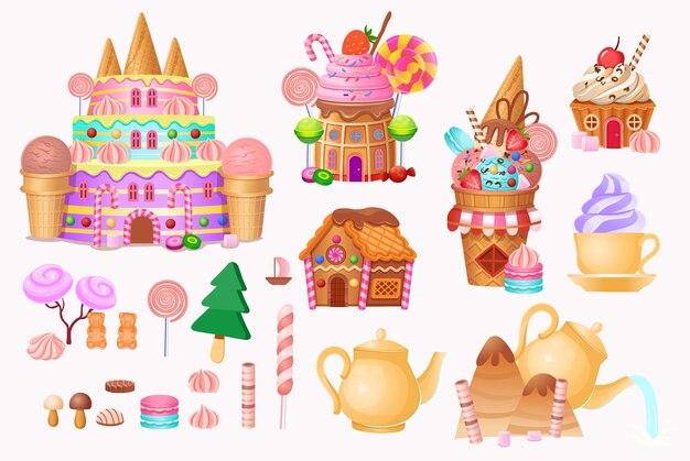 ファンタジー村のコテージ 牧歌的な田舎のライフスタイル イラスト プレミアムベクター