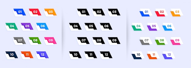 1에서 12까지의 총알 포인트 세트