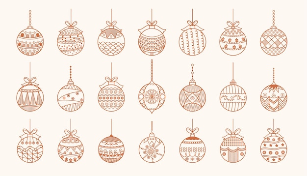 Free vector big set of christmas bauble design in line style