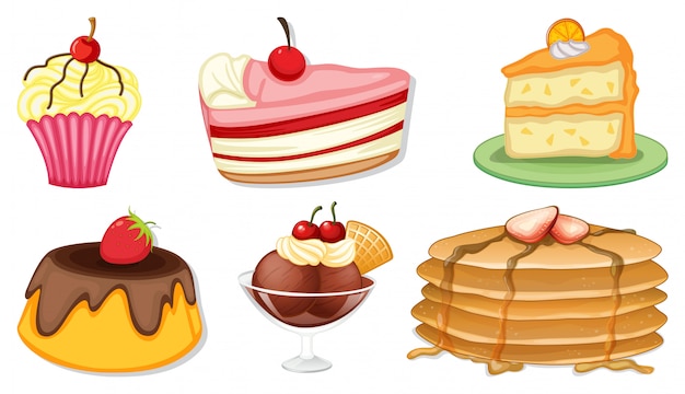 Big set of different menu for desserts on white background