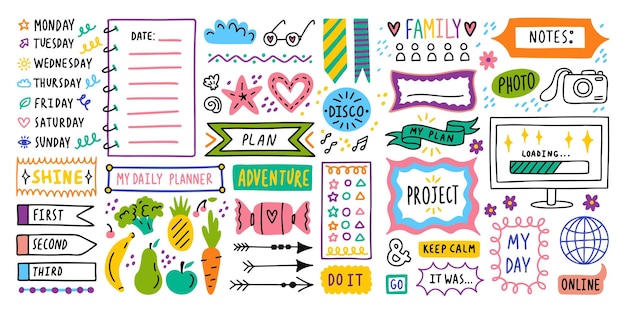 Big set journal icons border elements note icon sticker for school vector illustration